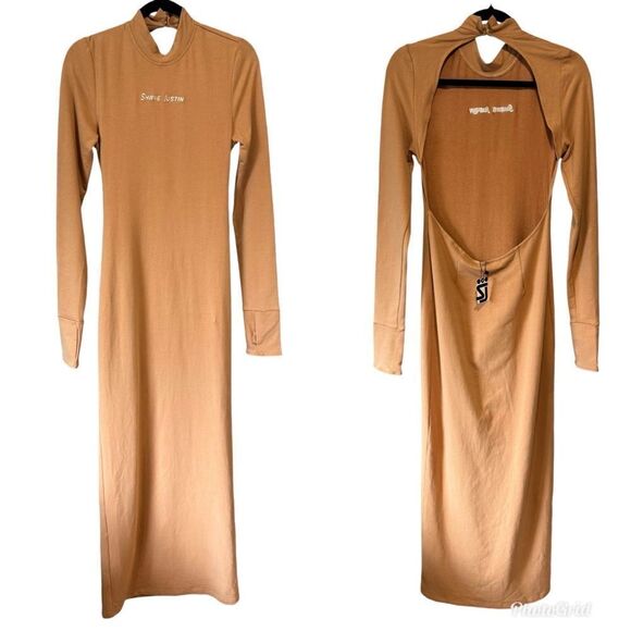 Revolve Shane Justin Nude Brown Tan Backless Cutout Maxi Bodycon Dress - Picture 2 of 11